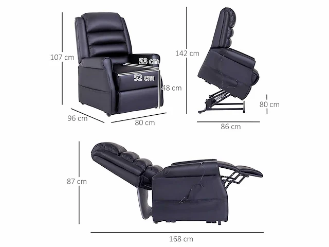 Massagestoel met zit-sta-ondersteuning, relaxstoel met zit-sta-ondersteuning, afstandsbediening inbegrepen, zwart - afbeelding 3 van  9