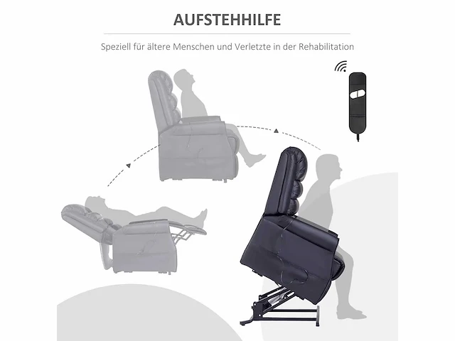 Massagestoel met zit-sta-ondersteuning, relaxstoel met zit-sta-ondersteuning, afstandsbediening inbegrepen, zwart - afbeelding 4 van  9
