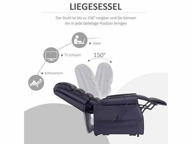 Massagestoel met zit-sta-ondersteuning, relaxstoel met zit-sta-ondersteuning, afstandsbediening inbegrepen, zwart - afbeelding 5 van  9
