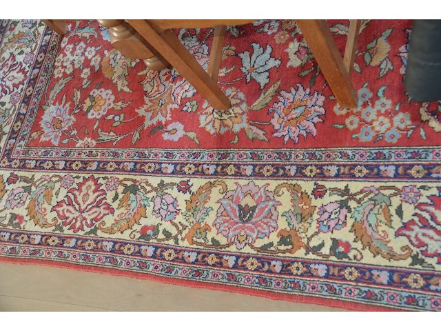 Massief eiken uitschuifbare tafel ca. 2 x 0,80m, 6 massief eiken stoelen, oosters tapijt ca. 3,50 x 2,50m - afbeelding 9 van  13