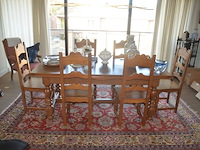 Massief eiken uitschuifbare tafel ca. 2 x 0,80m, 6 massief eiken stoelen, oosters tapijt ca. 3,50 x 2,50m - afbeelding 12 van  13