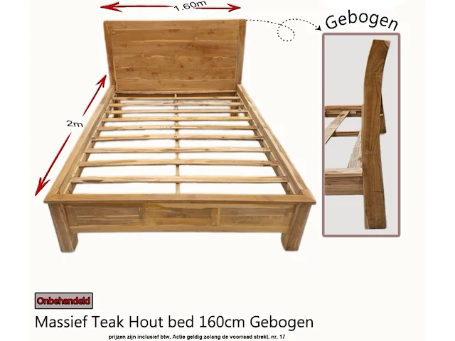 Massief teak hout bed 160cm gebogen - afbeelding 1 van  1
