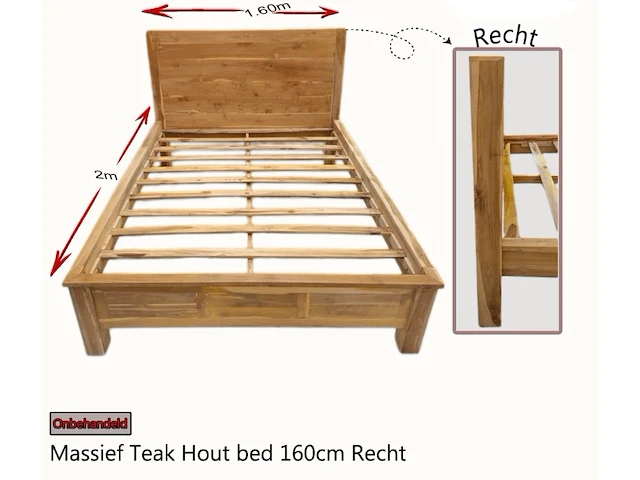 Massief teak hout bed 160cm recht - afbeelding 1 van  1