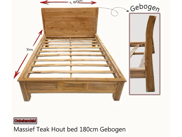 Massief teak hout bed 180cm gebogen - afbeelding 1 van  1
