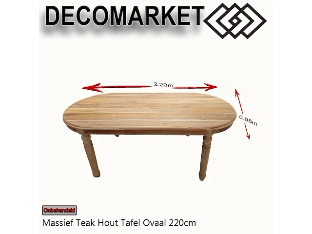 Massief teak hout tafel ovaal 220cm - afbeelding 1 van  1