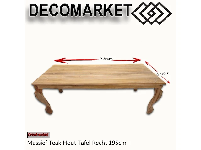 Massief teak hout tafel recht 195cm - afbeelding 1 van  1