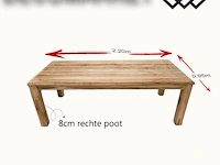 Massief teak hout tafel recht 220cm 8cm rechte poot - afbeelding 1 van  1