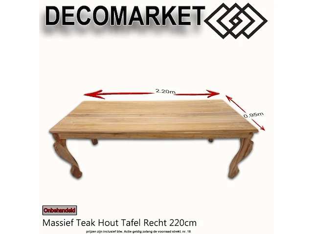 Massief teak hout tafel recht 220cm - afbeelding 1 van  1