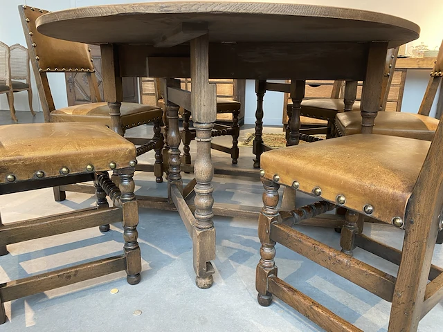 Massieve ovaal tafel (inklapbaar) met 6 stoelen - afbeelding 3 van  5