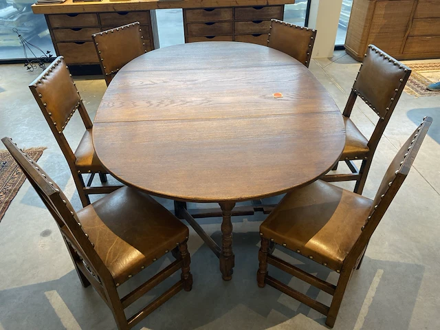 Massieve ovaal tafel (inklapbaar) met 6 stoelen - afbeelding 5 van  5