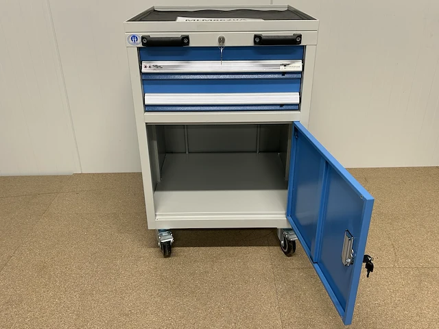 Materiaalkar met 2lades en deur 56x57x86cm - afbeelding 2 van  4