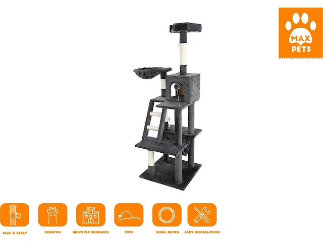 Max pets – katten krabpaal - xl - 69x51x155 - donkergrijs - afbeelding 3 van  3