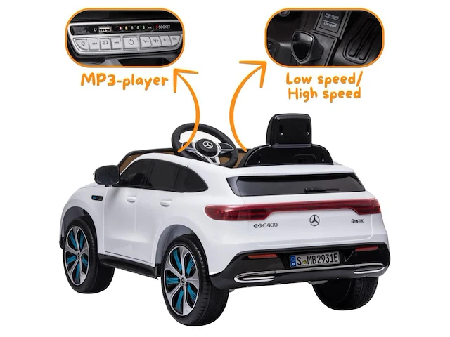 Mercedes eqc400 elektrische kinderauto 12v - 1 tot 5 jaar - rubberen banden - wit (nieuw) - afbeelding 2 van  5