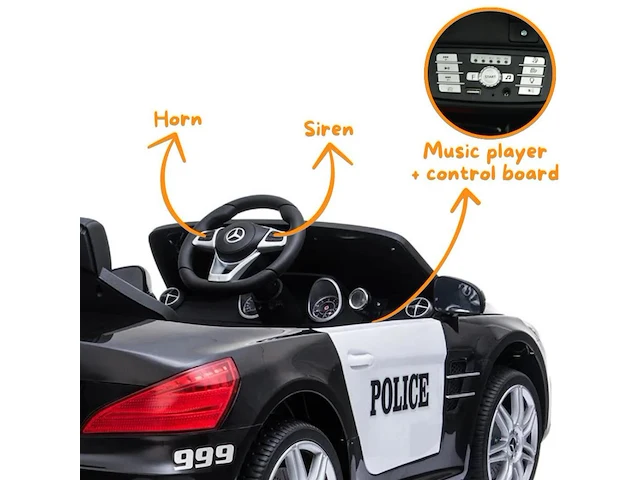 Mercedes sl500 elektrische politie kinderauto 12v - 1 tot 5 jaar - zwart (nieuw) - afbeelding 3 van  6