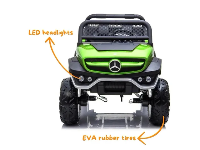 Mercedes unimog elektrische kinderauto (2-zits) 12v - groen - afbeelding 2 van  5