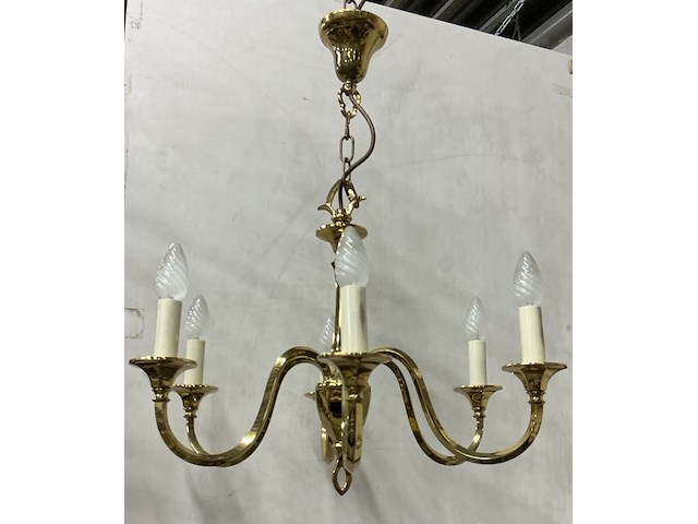 Messing kroonluchter in vlaamsestijl met 6 armen - afbeelding 1 van  1