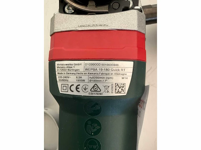Metabo. wea 19-180 quick rt. haakse slijpmachine. - afbeelding 3 van  3