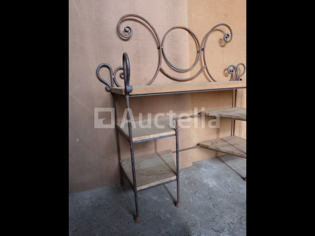 Metalen en houten sokkeltafel - afbeelding 1 van  4