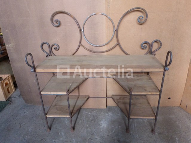 Metalen en houten sokkeltafel - afbeelding 2 van  4