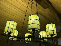 Metalen luster met loodglas 6-armig - afbeelding 1 van  2