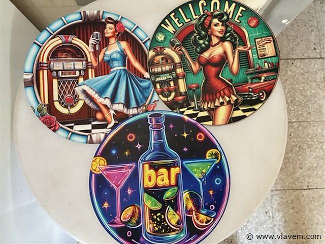 Metalen sierbord retrolook rond - afbeelding 1 van  1