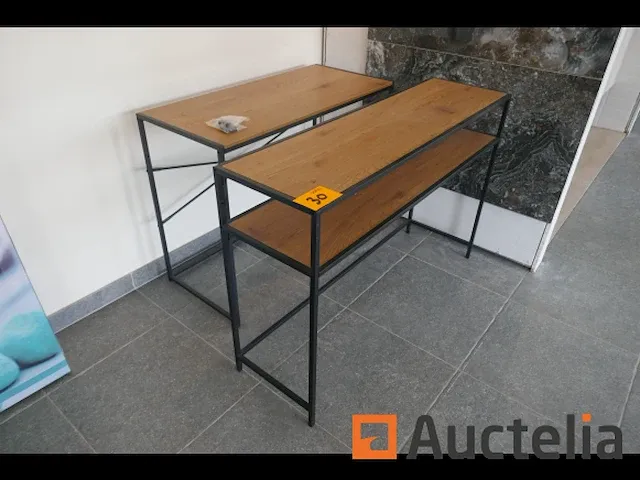 Metalen wandtafels met houten legborden 2 stuks - afbeelding 3 van  3