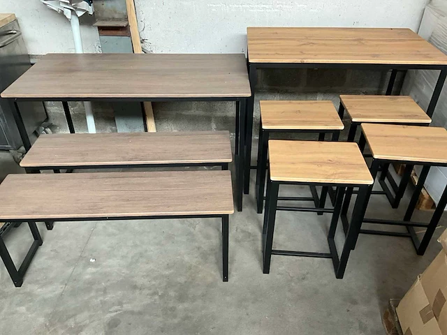 Meubel set 4 personen hout metaal (2x) - afbeelding 1 van  4