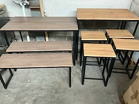 Meubel set 4 personen hout metaal (2x) - afbeelding 1 van  4