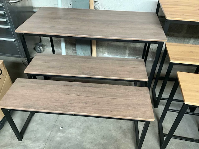 Meubel set 4 personen hout metaal (2x) - afbeelding 2 van  4