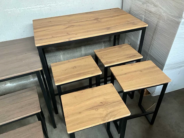 Meubel set 4 personen hout metaal (2x) - afbeelding 3 van  4