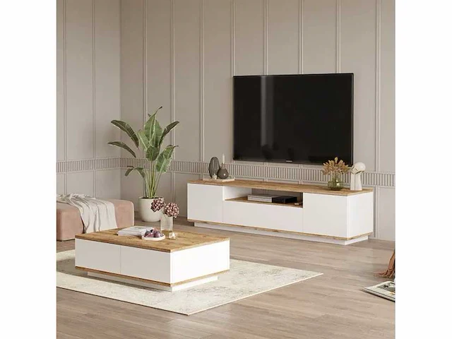 Meubelset voor binnen van gemelamineerde spaanplaat met witte en atlantische grenen afwerking forme xl - afbeelding 2 van  9