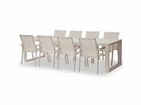 Meubili - demi-linate tafel 280*100 alu wit / glas wit + 8 adria armstoelen wit - afbeelding 1 van  1