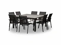 Meubili - fritz-mar tafel 150*150 alu charcoal / glas grijs + 8 lucile armstoelen