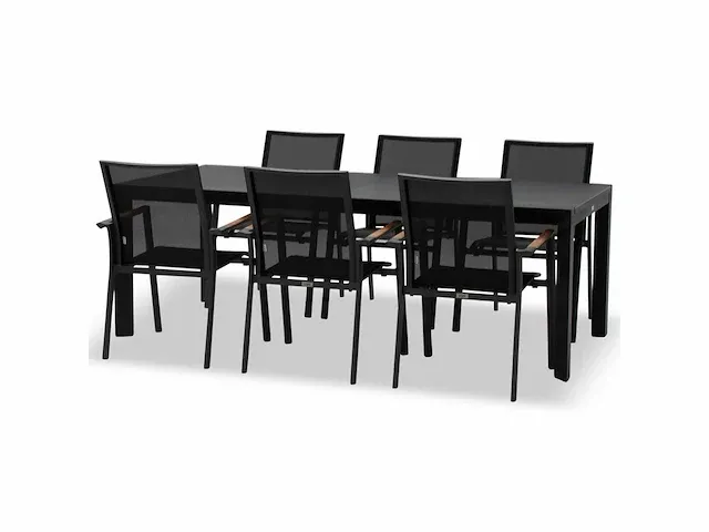 Meubili - fritz-mar tafel 220*100 alu charcoal / glas grijs + 6 lucile armstoelen - afbeelding 1 van  1