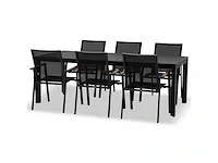 Meubili - fritz-mar tafel 220*100 alu charcoal / glas grijs + 6 lucile armstoelen - afbeelding 1 van  1