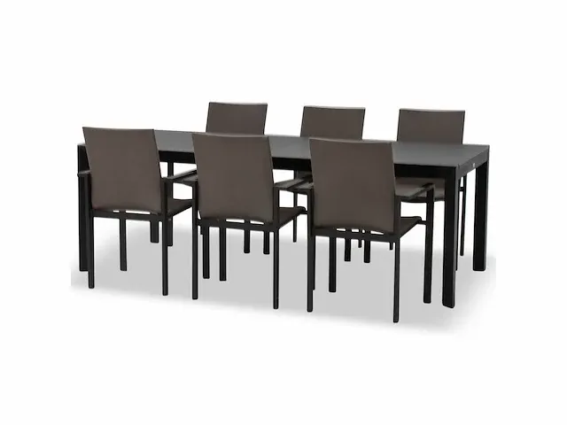 Meubili - fritz-mar tafel 220*100 alu charcoal / glas grijs + 6 moorea armstoelen - afbeelding 1 van  1