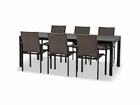 Meubili - fritz-mar tafel 220*100 alu charcoal / glas grijs + 6 moorea armstoelen - afbeelding 1 van  1