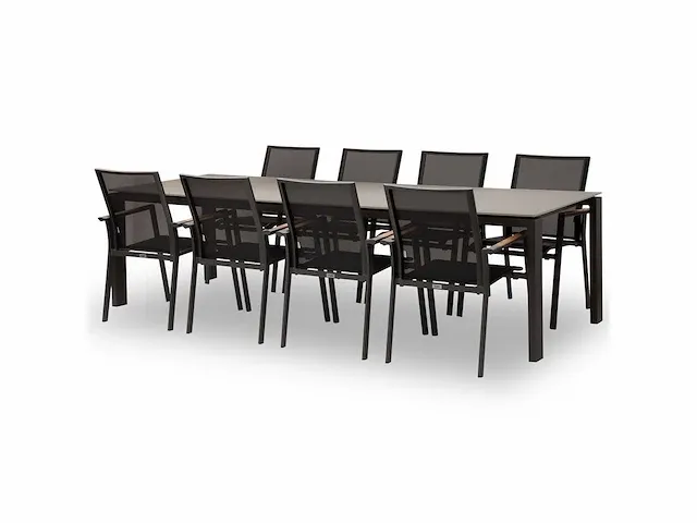 Meubili - fritz-mar tafel 280*100 alu charcoal / glas grijs + 8 lucile armstoelen - afbeelding 1 van  1