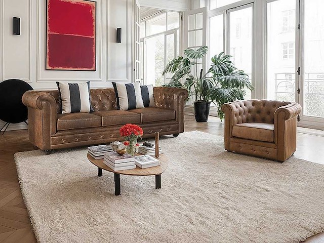 Microvezel fauteuil met verouderde lederlook - afbeelding 1 van  7