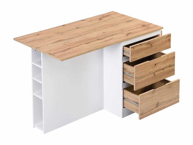 Middenkookeiland met 6 lades en 4 nissen in mdf - naturel, licht en wit - afbeelding 4 van  9