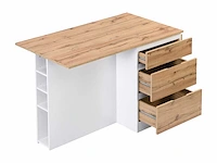Middenkookeiland met 6 lades en 4 nissen in mdf - naturel, licht en wit - afbeelding 4 van  9