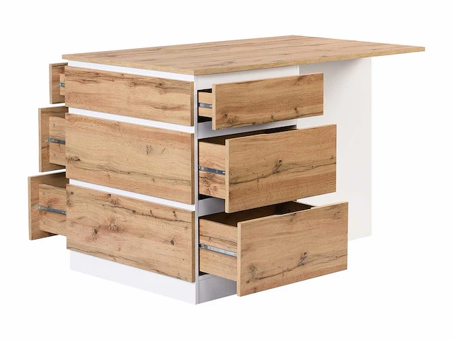 Middenkookeiland met 6 lades en 4 nissen in mdf - naturel, licht en wit - afbeelding 6 van  9