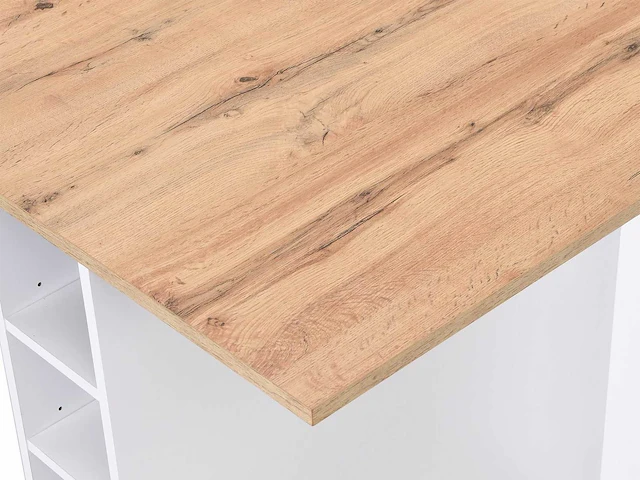 Middenkookeiland met 6 lades en 4 nissen in mdf - naturel, licht en wit - afbeelding 7 van  9