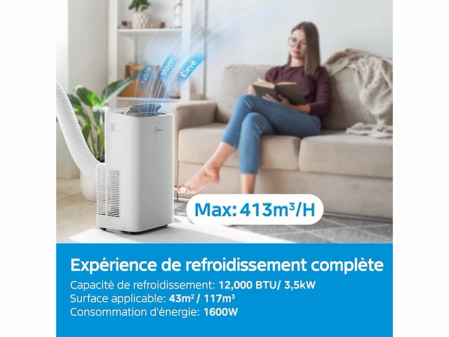 Midea 12000 btu stille mobiele airconditioner met uitlaat - afbeelding 5 van  9