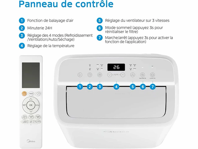 Midea 12000 btu stille mobiele airconditioner met uitlaat - afbeelding 9 van  9