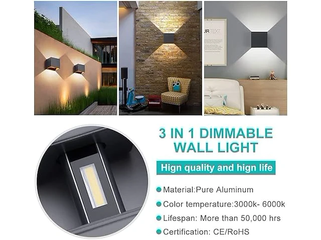 Midore [2-pack dimbare led-wandlamp voor binnen - afbeelding 2 van  4