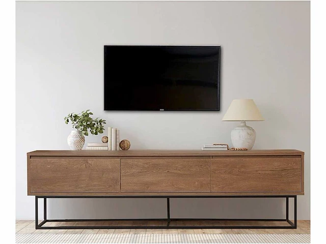 Milo walnoot 3-lade decor tv-meubel - l180 cm - in spaanplaat - voor woonkamer - l180 x b40 x h50 cm - afbeelding 1 van  6