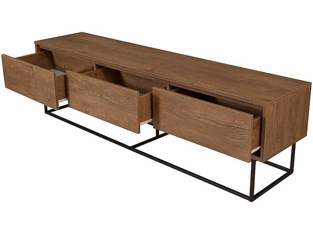 Milo walnoot 3-lade decor tv-meubel - l180 cm - in spaanplaat - voor woonkamer - l180 x b40 x h50 cm - afbeelding 4 van  6