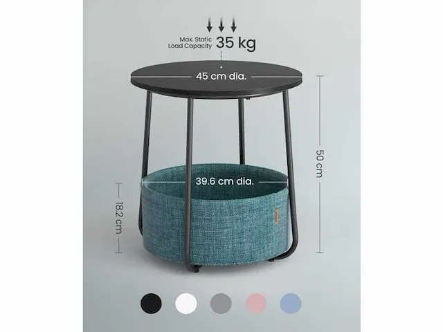 Mira home - bijzettafel - salontafel - koffietafel - rond - stoffen mand - 45x45x50 - afbeelding 3 van  3