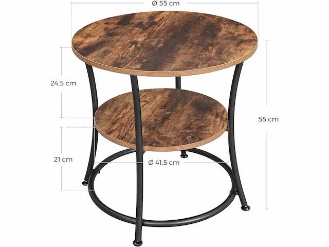 Mira home - bijzettafel - vintage/industrieel design - diameter 55 cm - afbeelding 3 van  3